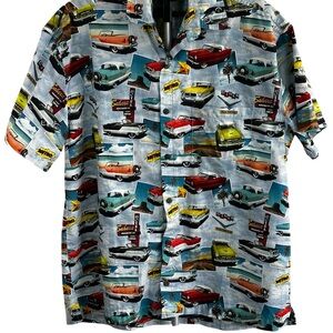 Vintage High Seas Made in USA Classic Car Print Button Up Shirt XL